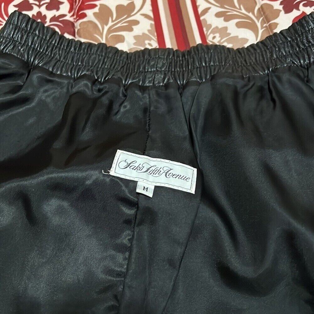Vintage 1980's Saks Fifth Avenue Black A-Line Midi Leather Skirt Size M - Picture 13 of 14